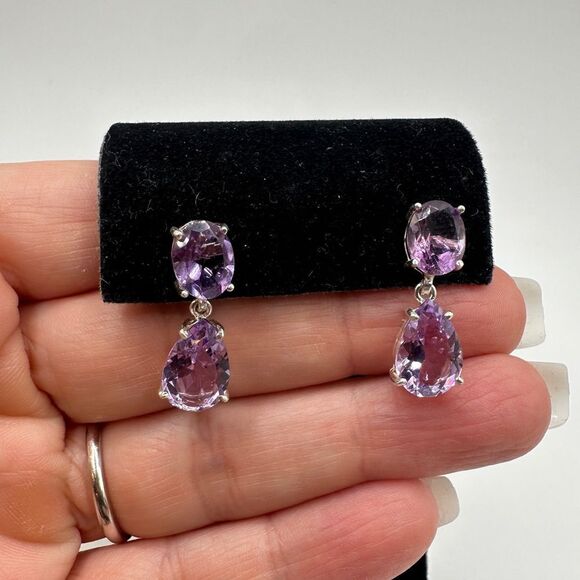 NWOT Stunning Faceted Amethyst dangle earrings set in sterling silver! - Picture 3 of 16